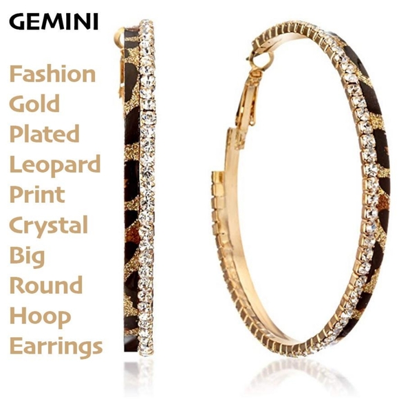 Boutique Jewelry - Gold Plated Leopard Print Crystal Round Earrings